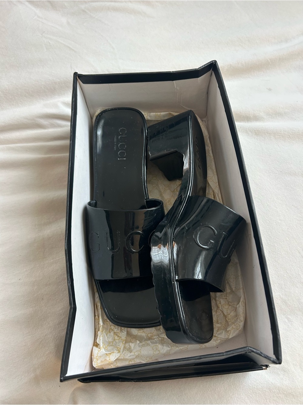 Gucci Black Plastic Platform Slide Mules